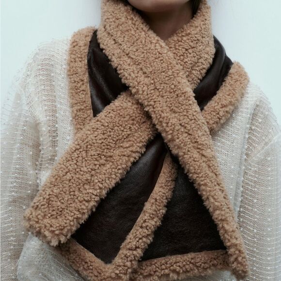 Zara Double Faced Faux Sheepskin Shearling Scarf - Picture 11 of 11